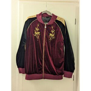 Harry Potter Burgundy & Gold Velvet Jacket XL Magical Creatures Embroidery Ragla